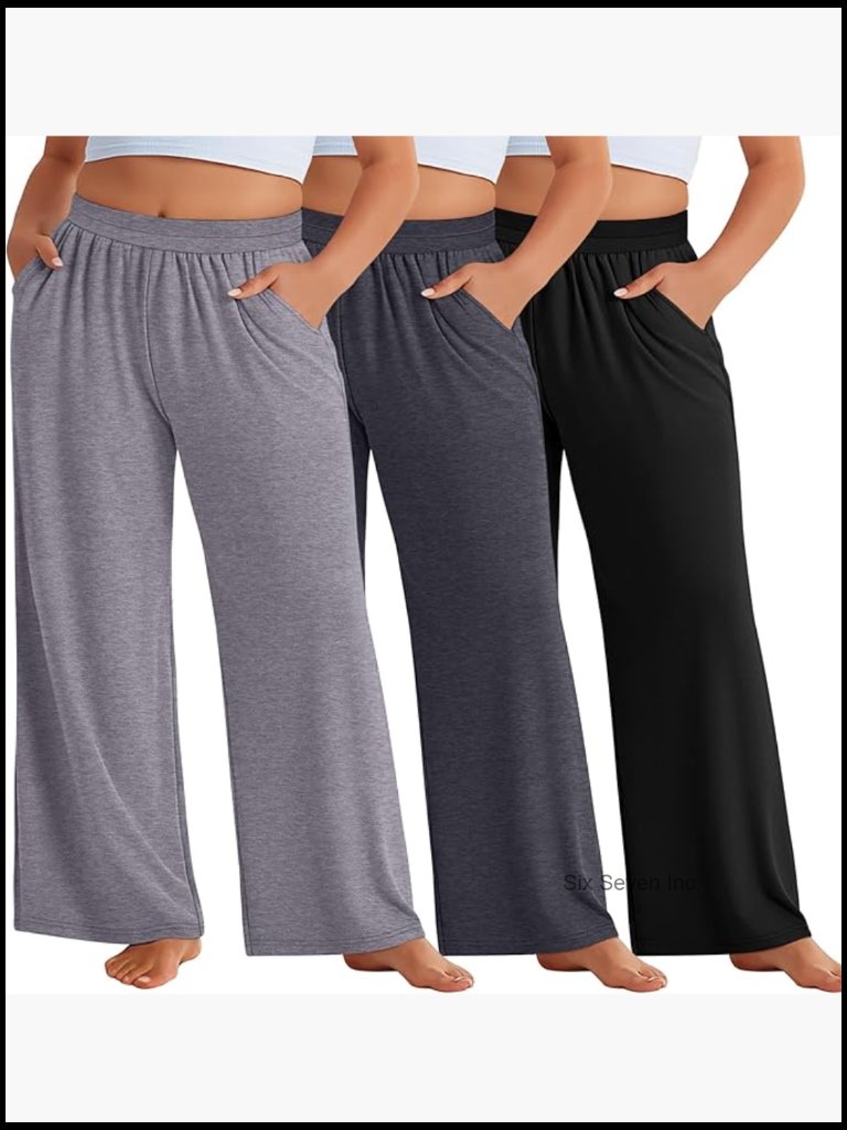 Plus Size Wide Leg Palazzo Lounge Yoga Pajama Pants With Pockets 3 Pack